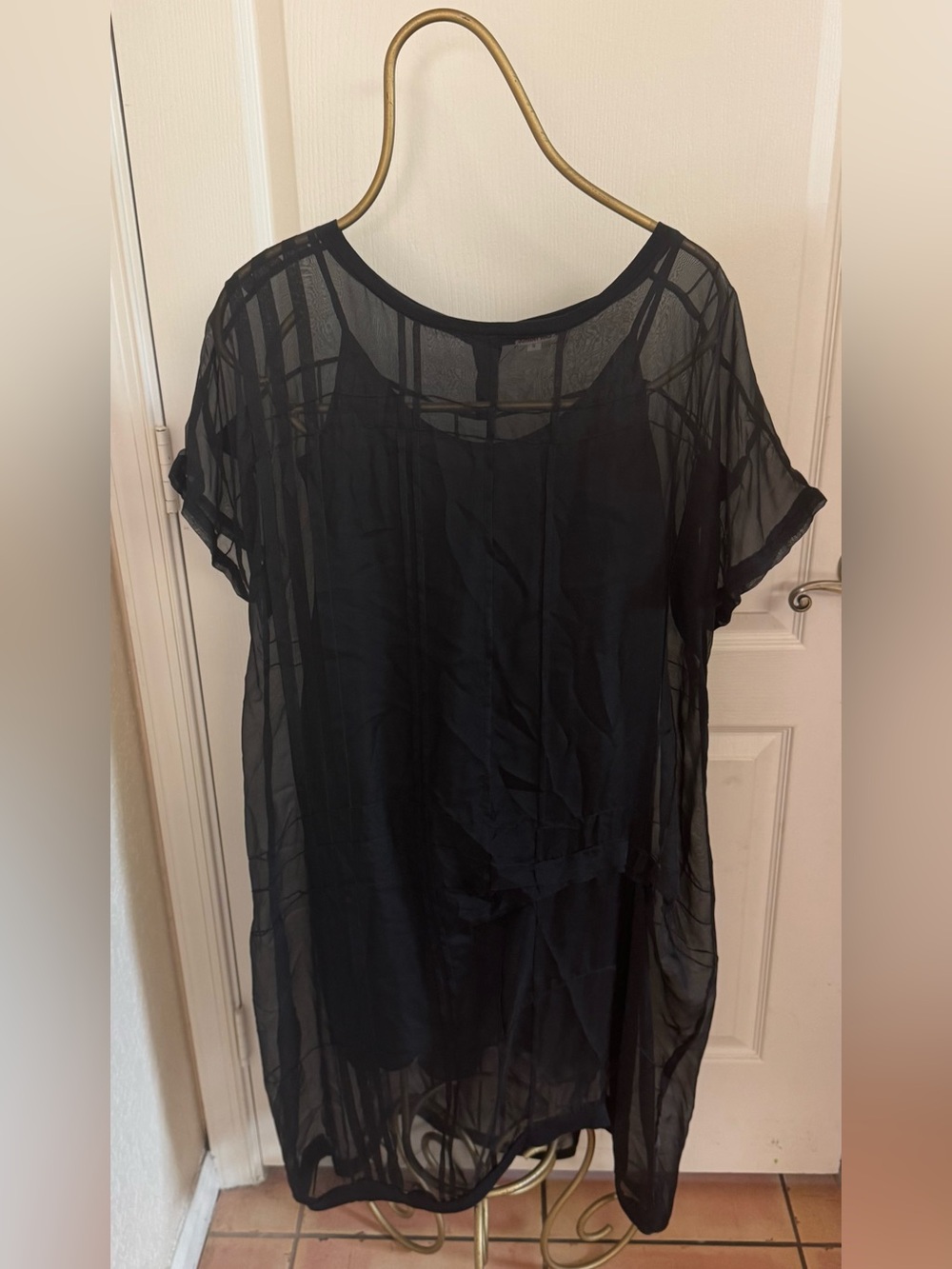 Johnny Was Sheer Black Short Sleeve Tunic Overlay w/camisole